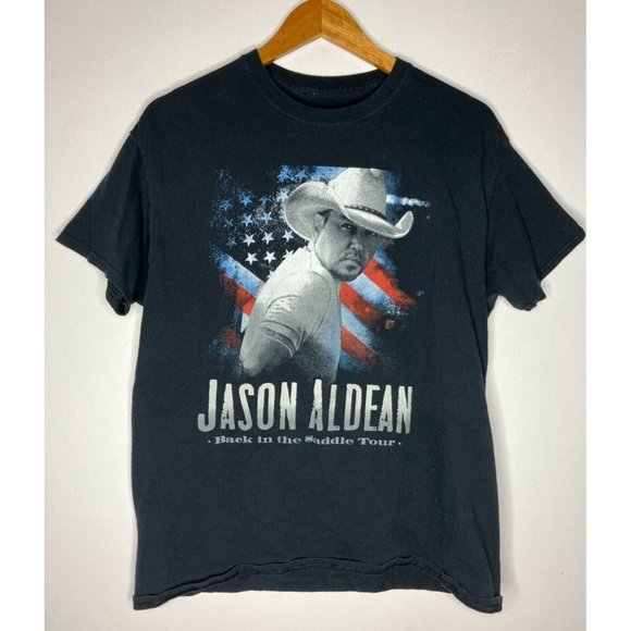 Jason Aldean Back On The Saddle Tour Double Sided with Dates Large T-Shirt - Picture 1 of 4